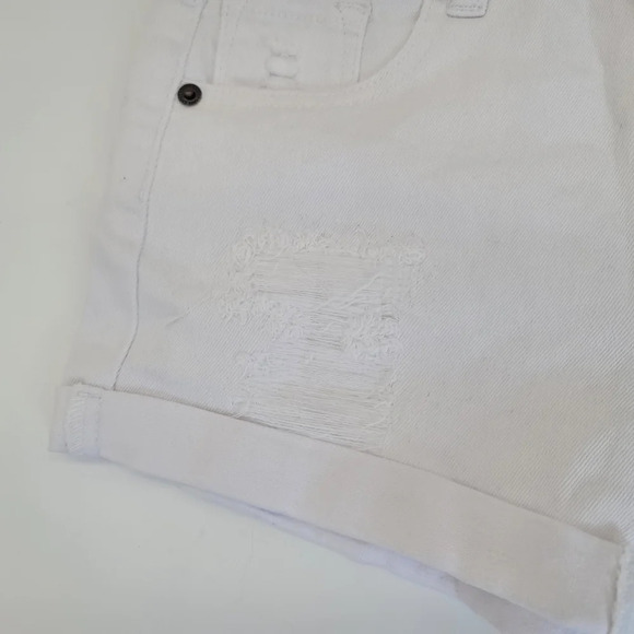 True Gypsy Womens 5 Shorts Cuffed Distressed Zipper Fly Denim Jean White Stretch - Picture 2 of 9